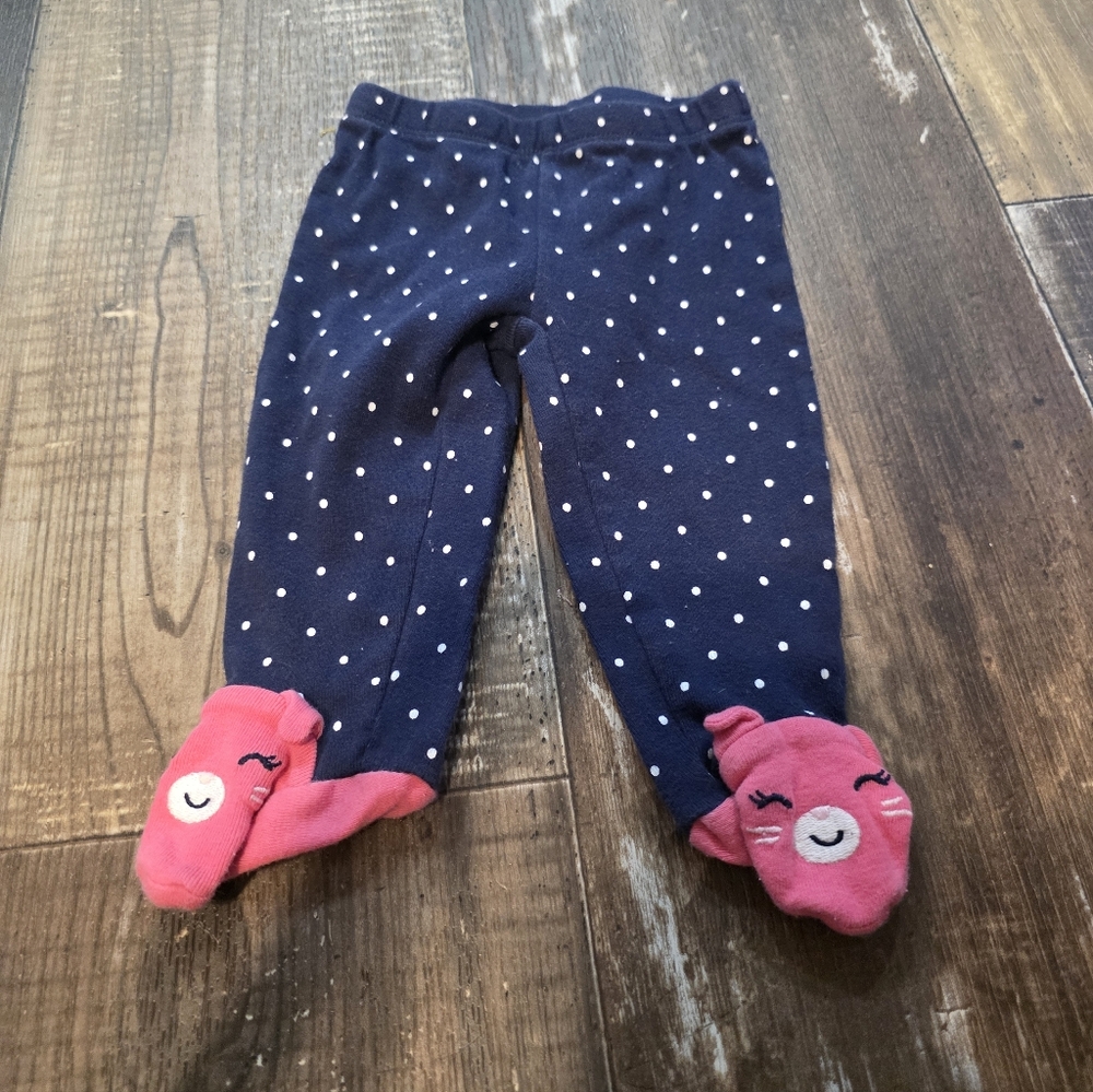 Navy Polka Dot Baby Leggings with Pink Smiley Feet